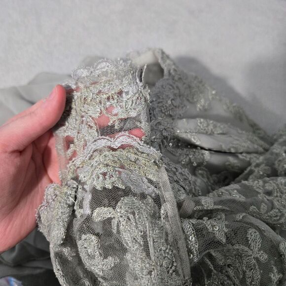 Vintage Landa Silver Beaded Sequin Maxi Evening Prom Dress Size 14 90's Y2K - Picture 7 of 8